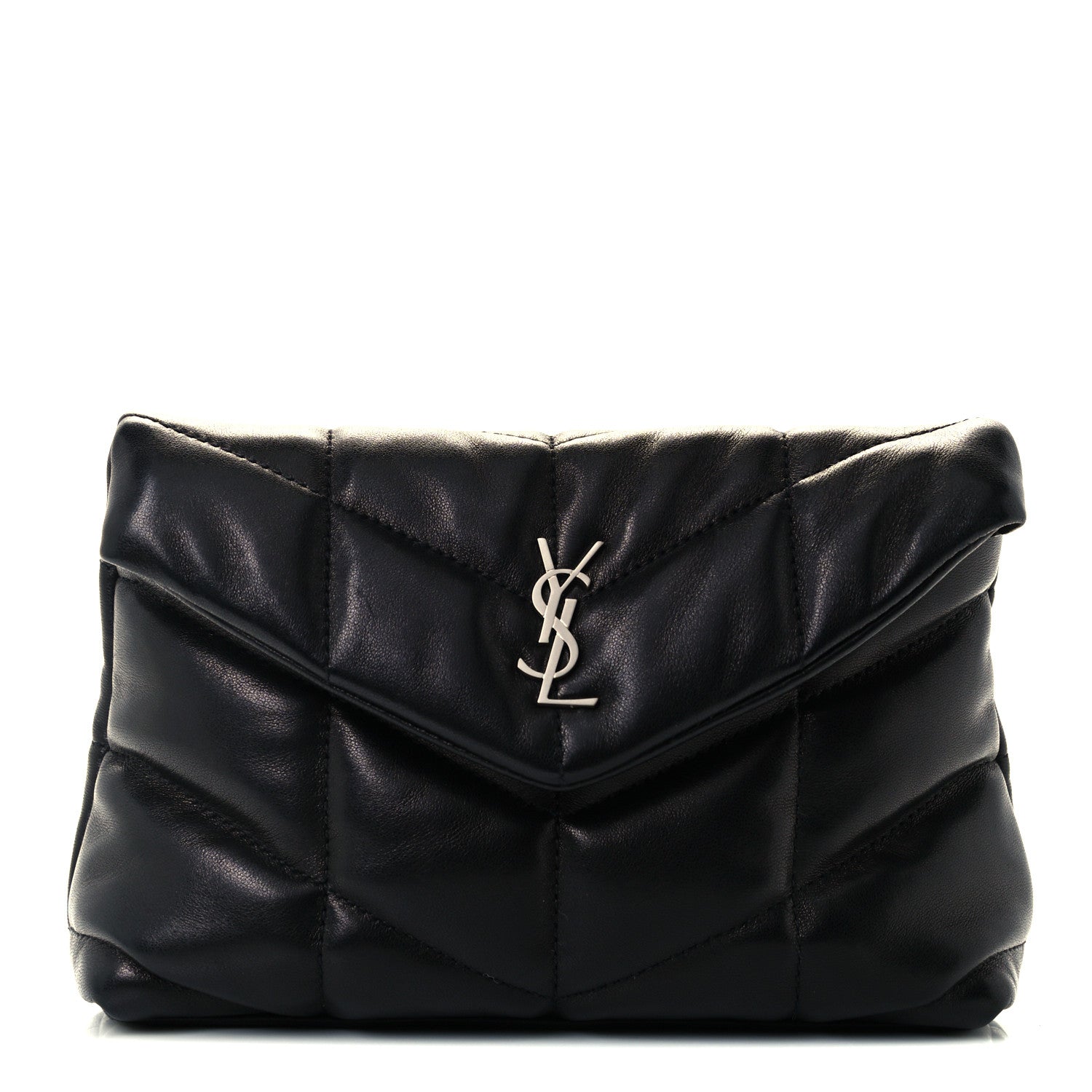 Saint Laurent Lambskin Monogram Loulou Puffer Pouch Clutch Black 1 of 9