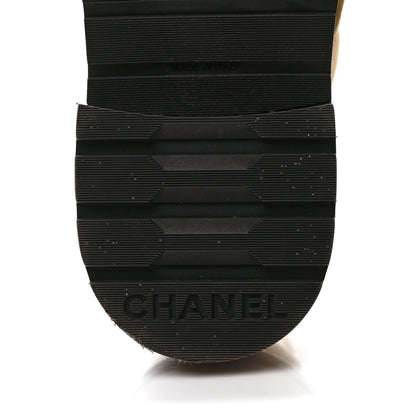 Chanel Shiny Goatskin Calfskin Quilted Lace Up Combat Boots 38 Ivory Black 6 of 10