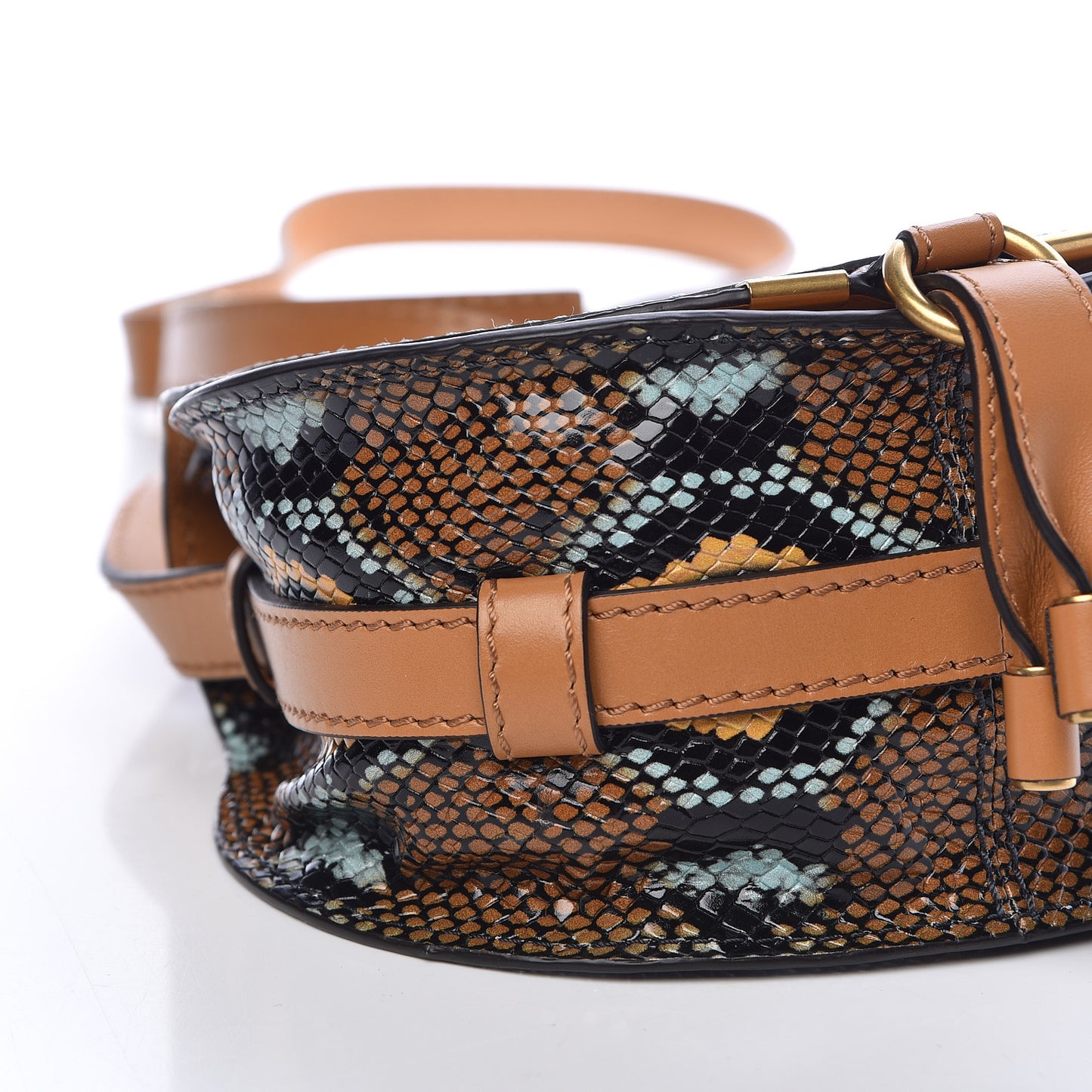 Python Calfskin Embossed Mini Marcie Round Crossbody Bag Multicolor
