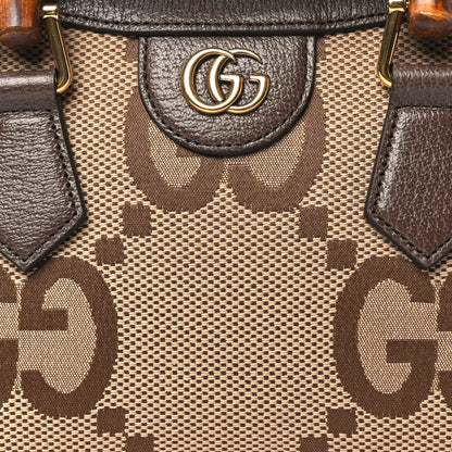 Gucci Monogram Jumbo GG Textured Dollar Calfskin Mini Diana Tote Bag Camel Ebony New Acero 8 of 10