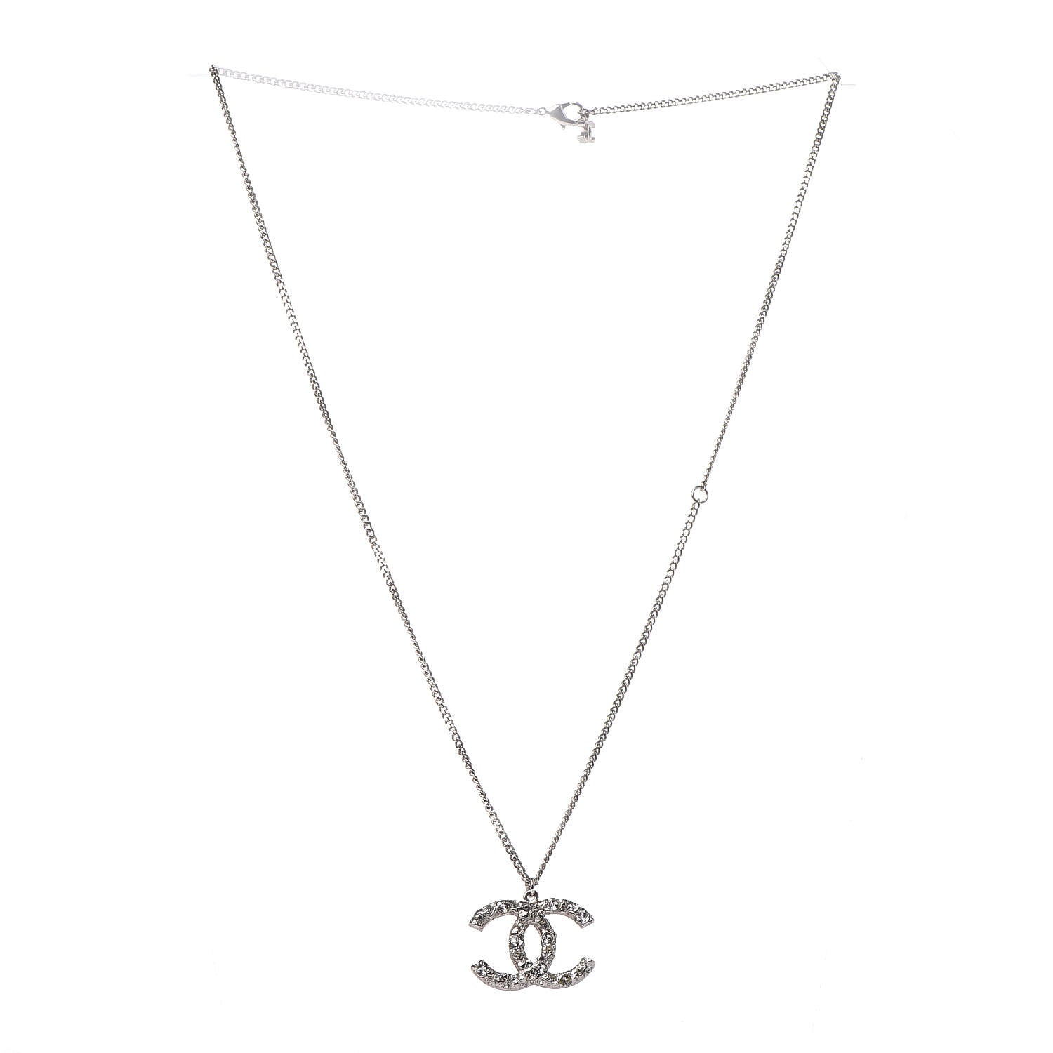 Chanel Crystal CC Necklace Silver 3 of 6