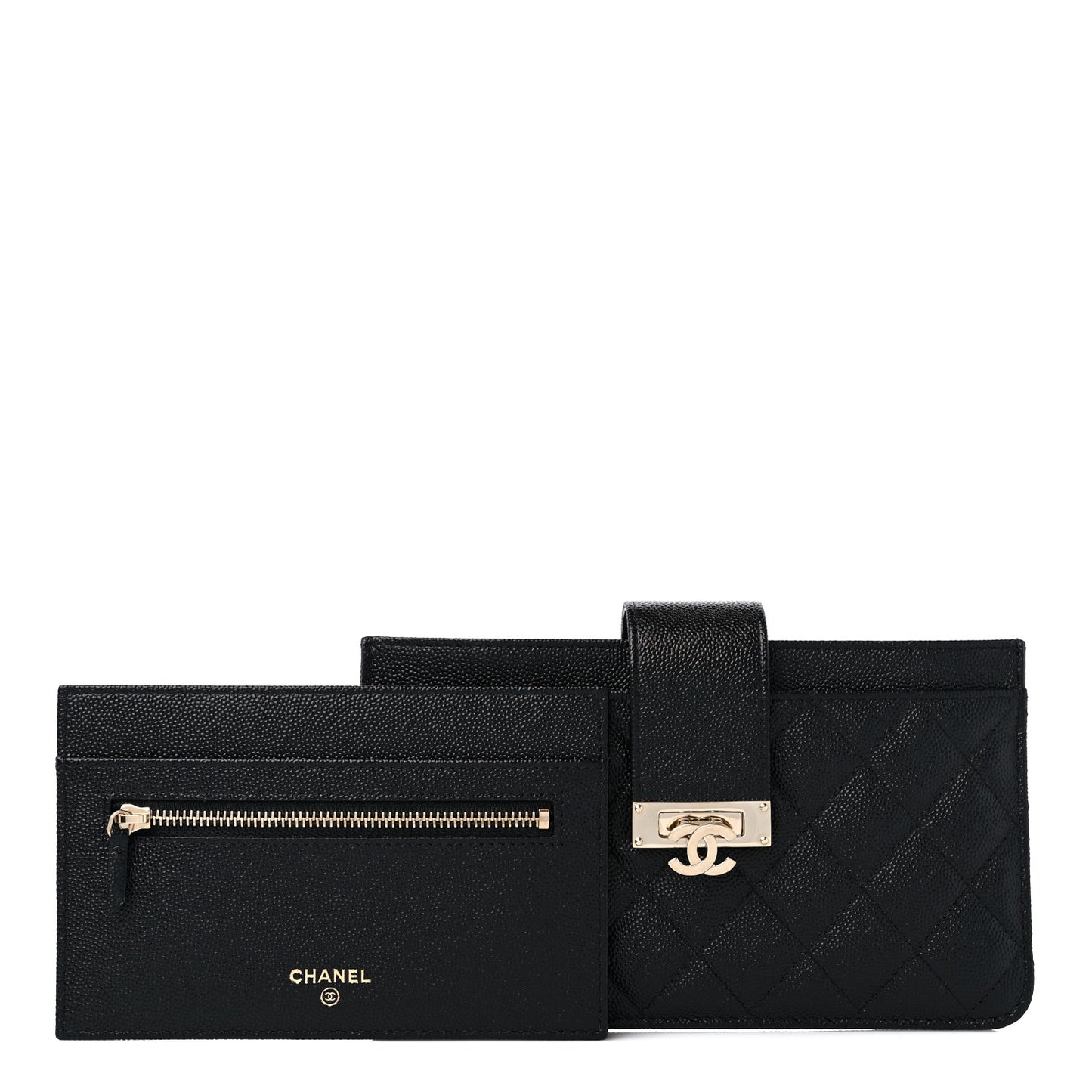 Caviar Quilted Golden Class Strap Pouch Black