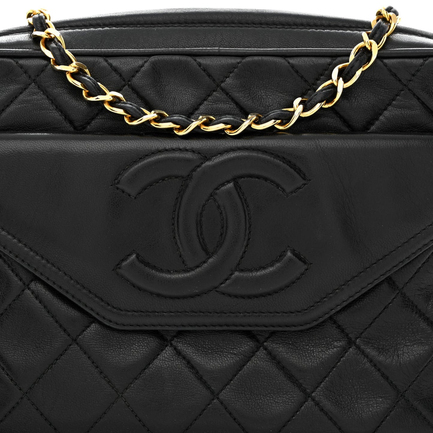 Lambskin Quilted Tassel Camera Case Black