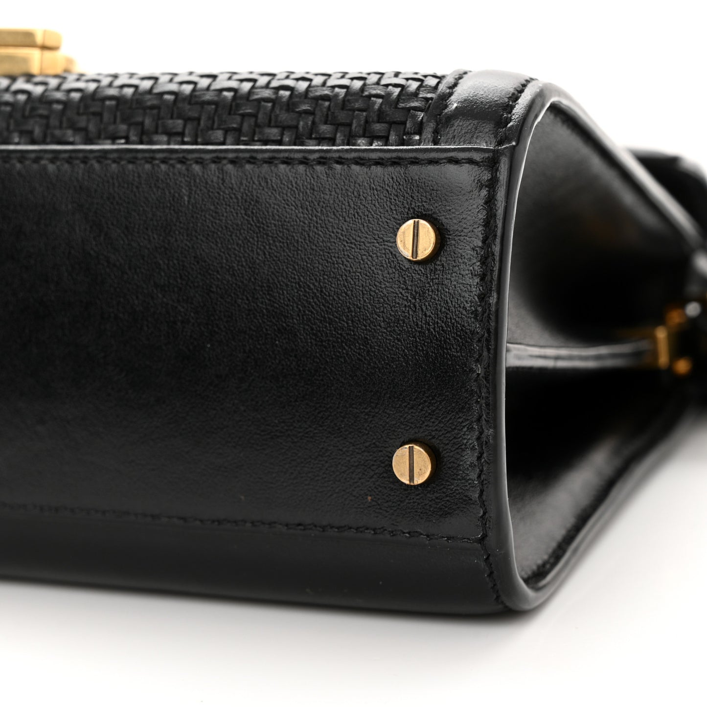 Calfksin Woven Mini Classic Monogram Cassandra Top Handle Black