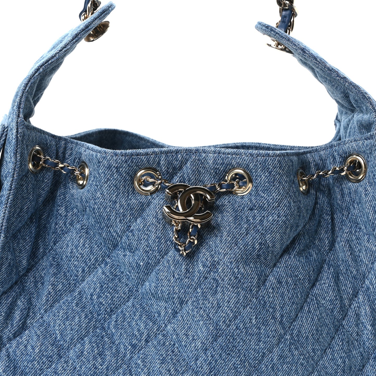 Denim Quilted Small Chanel 25 Handbag Blue