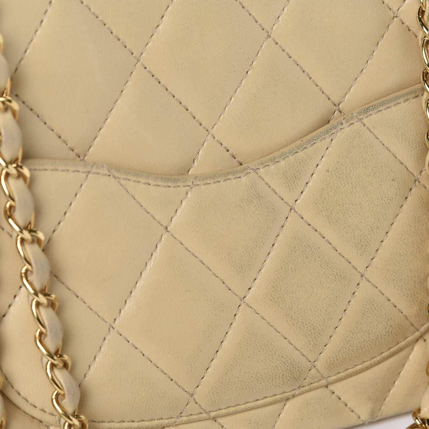 Lambskin Quilted Small Single Flap Beige