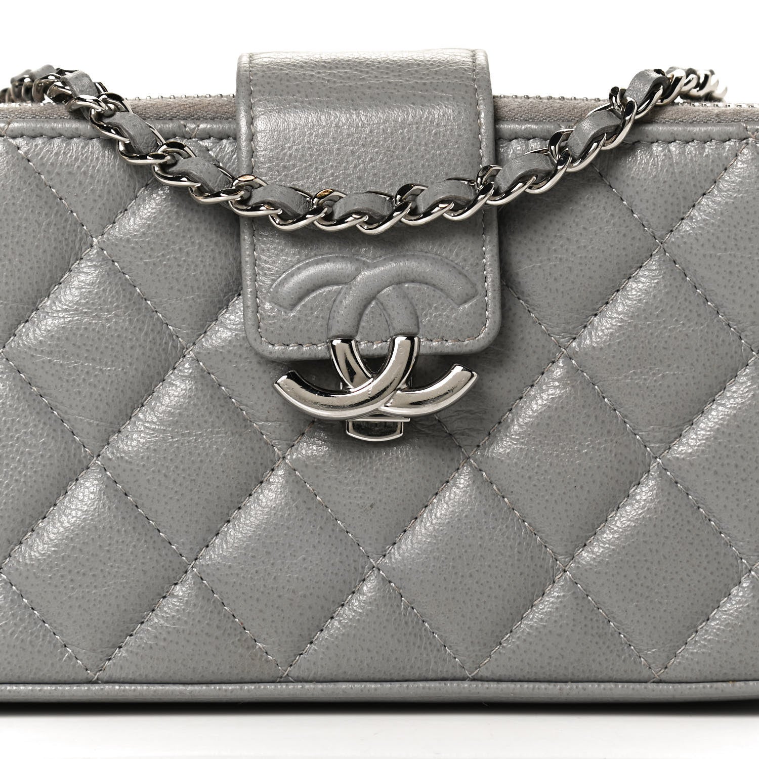 Chanel Grained Calfskin Quilted CC Box Clutch With Chain Grey 7 of 12