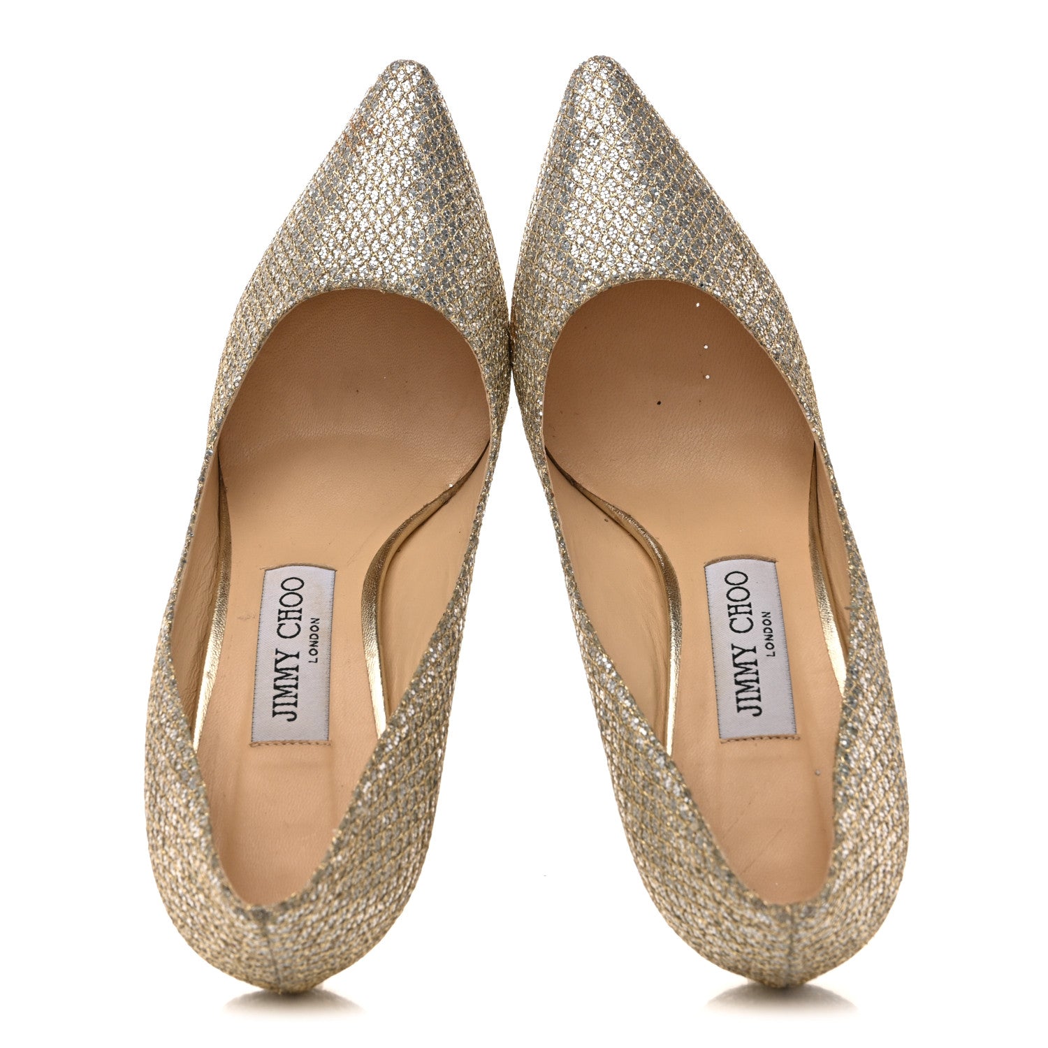Jimmy Choo Glitter Fabric Romy 85 Pumps 37.5 Champagne 1864152