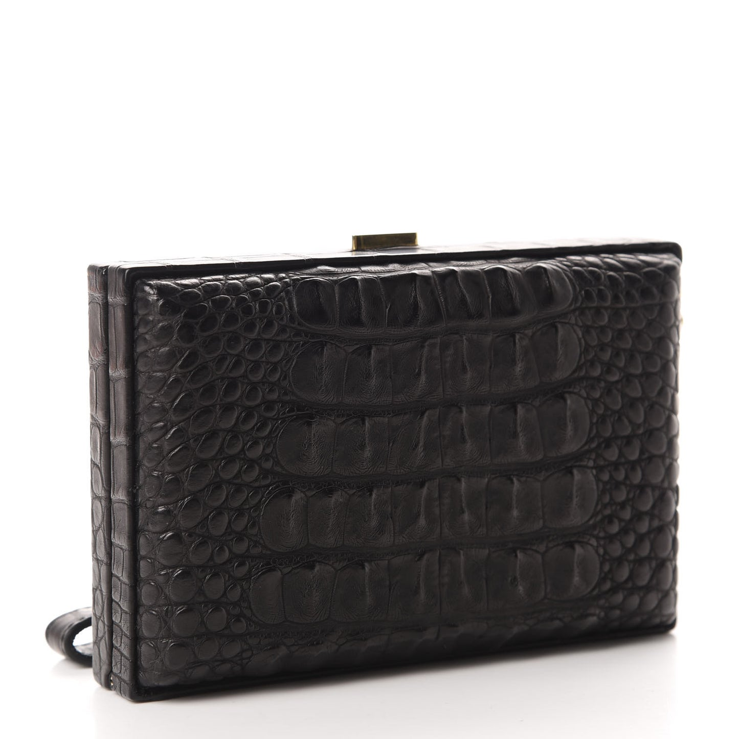 Crocodile Embossed Calfskin Minaudiere Box Wrist Wallet Black