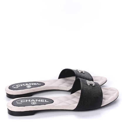 Chanel Goatskin Lambskin Quilted CC Sandal Mules 37.5 Black White 4 of 9