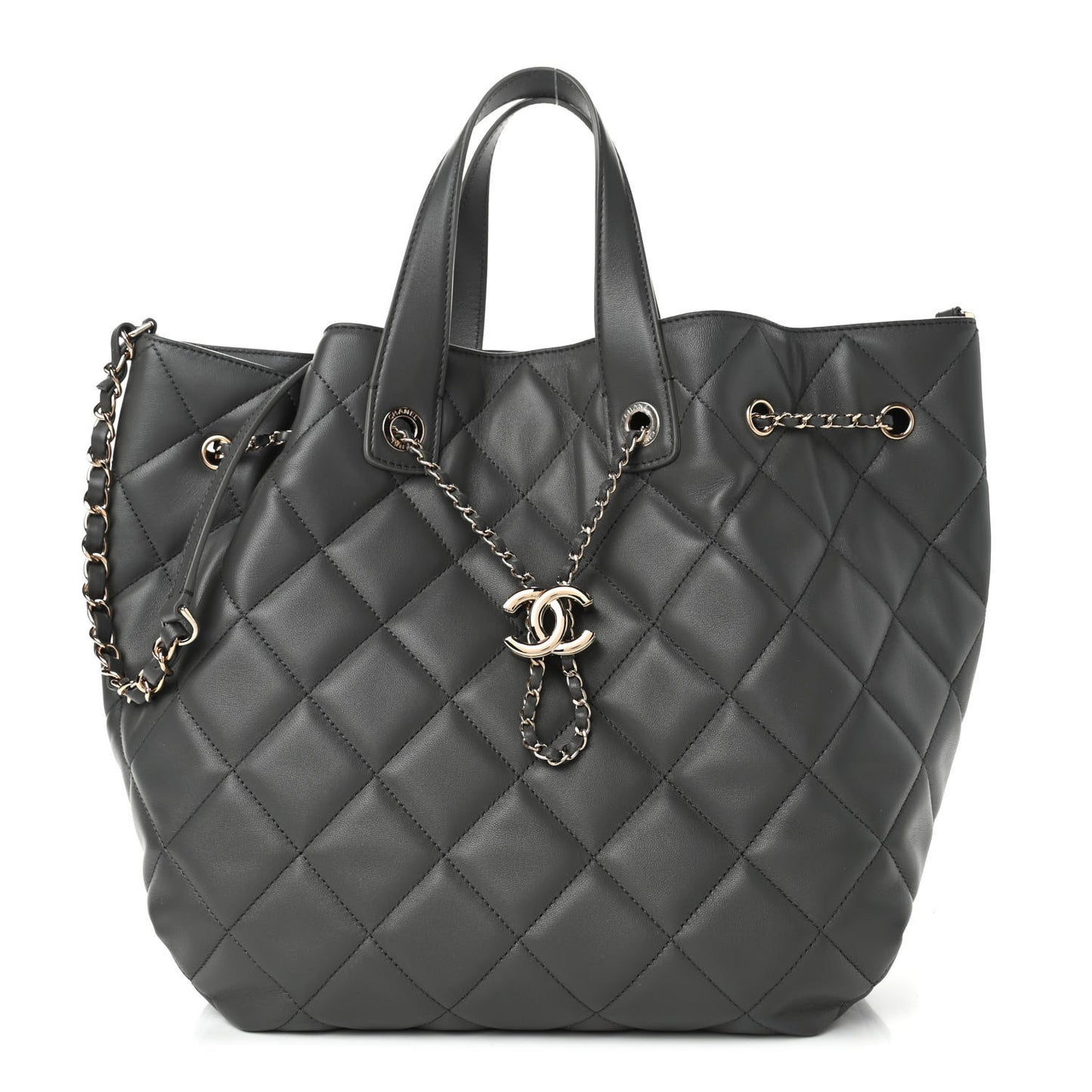 Lambskin Quilted CC Dweller Drawstring Tote Grey