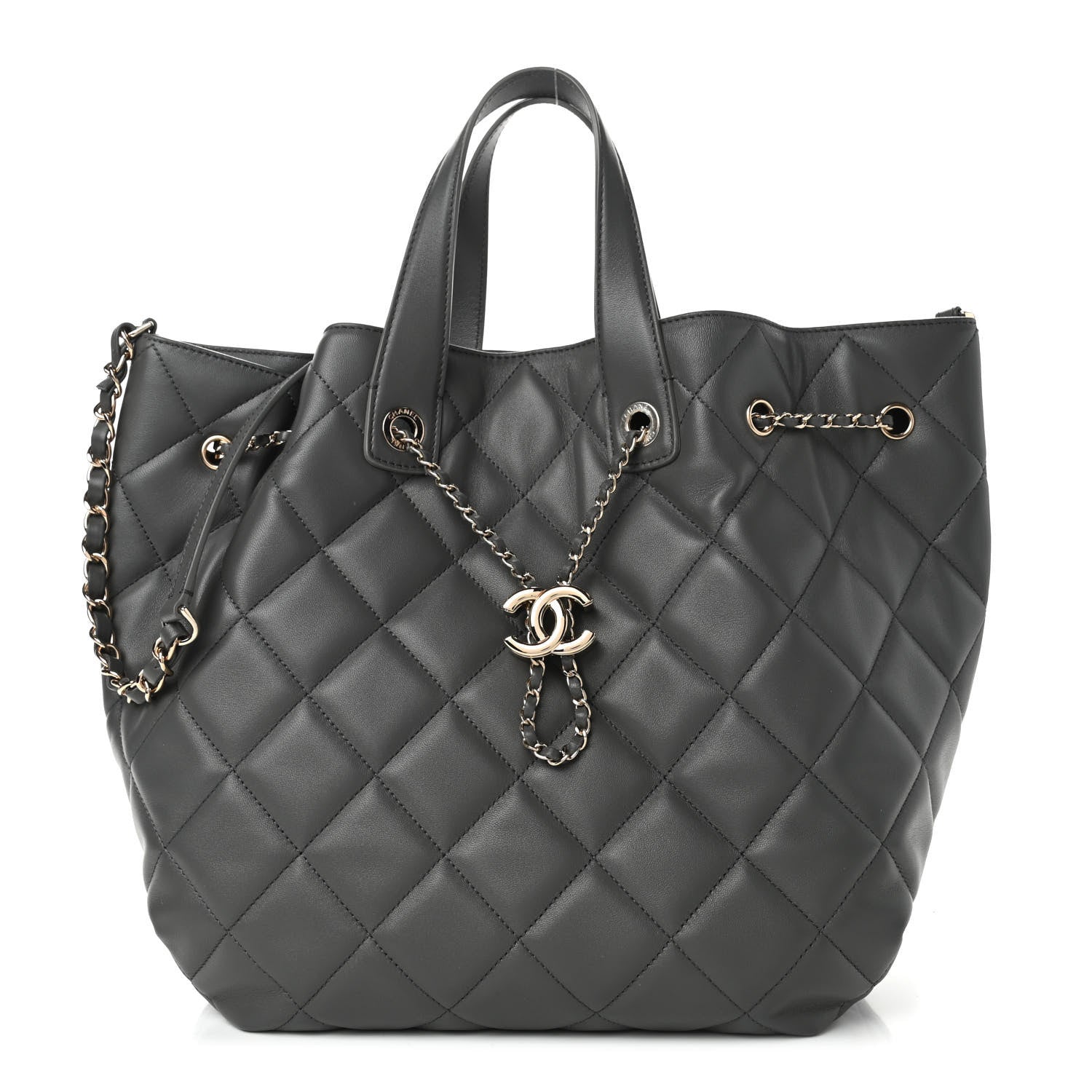 Chanel Lambskin Quilted CC Dweller Drawstring Tote Grey 1 of 10