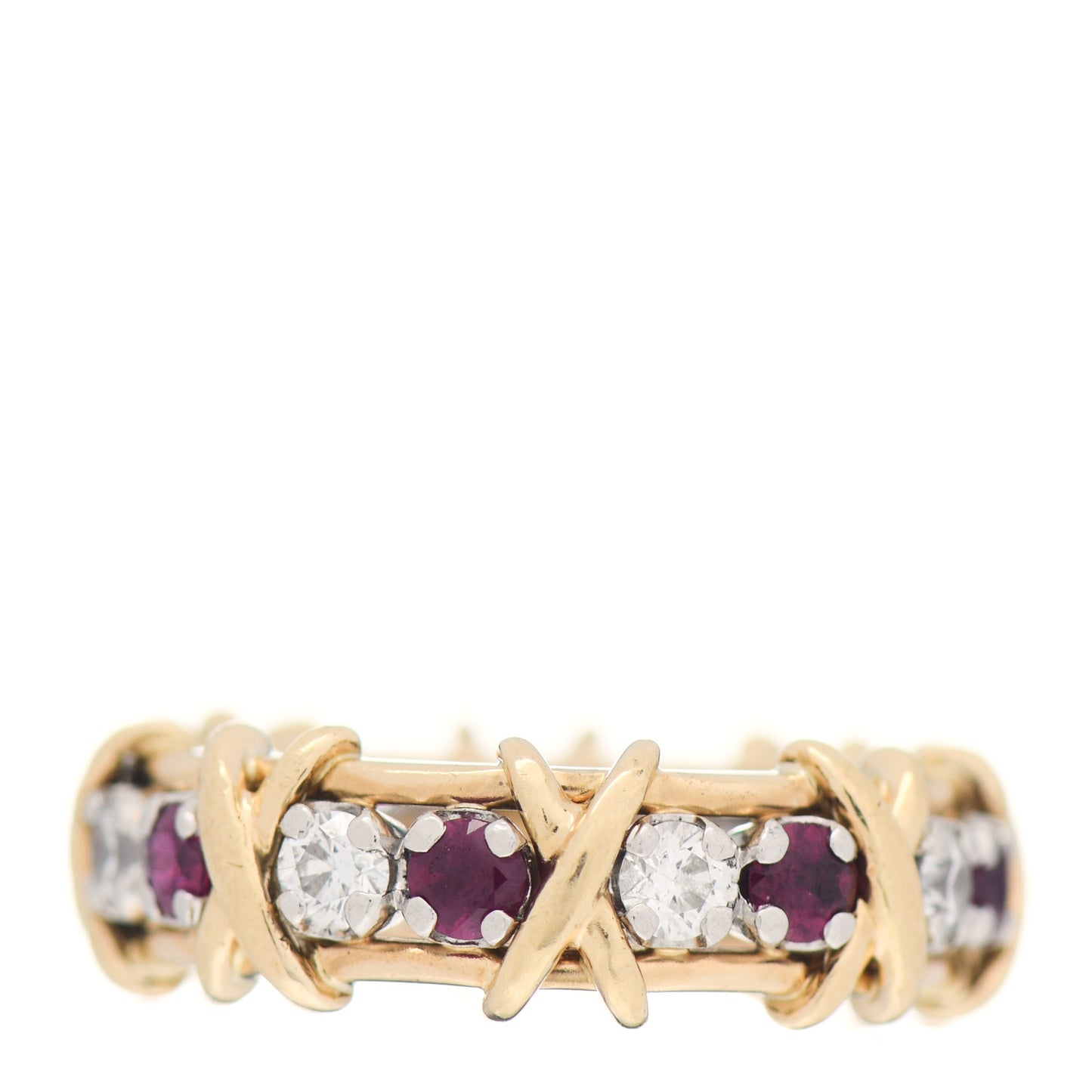 18K Yellow Gold Platinum Diamond Ruby Schlumberger Sixteen Stone Ring 52 6