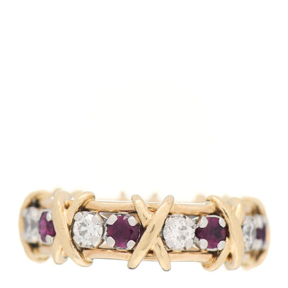 Tiffany 18K Yellow Gold Platinum Diamond Ruby Schlumberger Sixteen Stone Ring 52 6 3 of 5