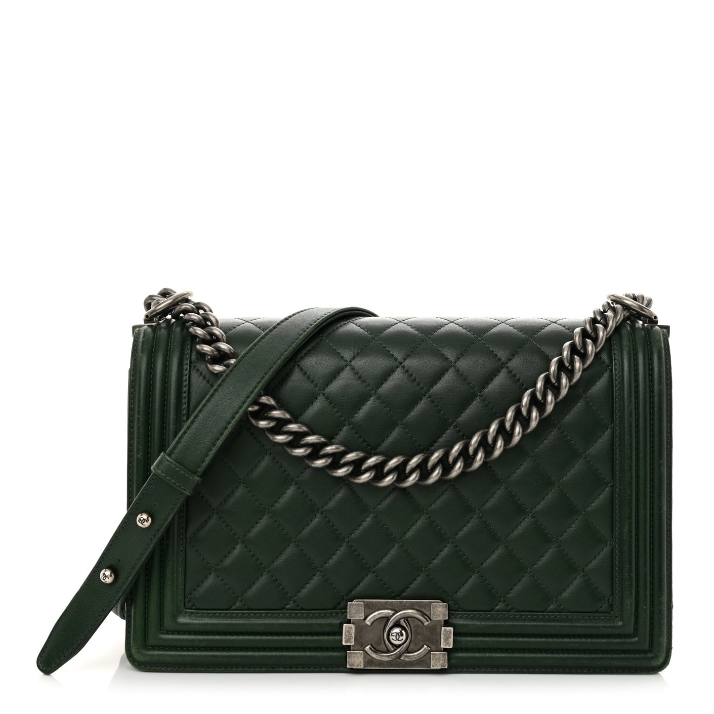 Lambskin Quilted New Medium Boy Flap Dark Green