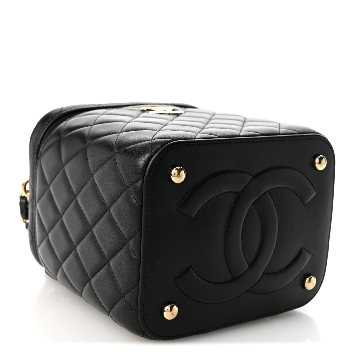 Chanel Lambskin Quilted Top Handle Vanity Case With Chain Black 4 of 10