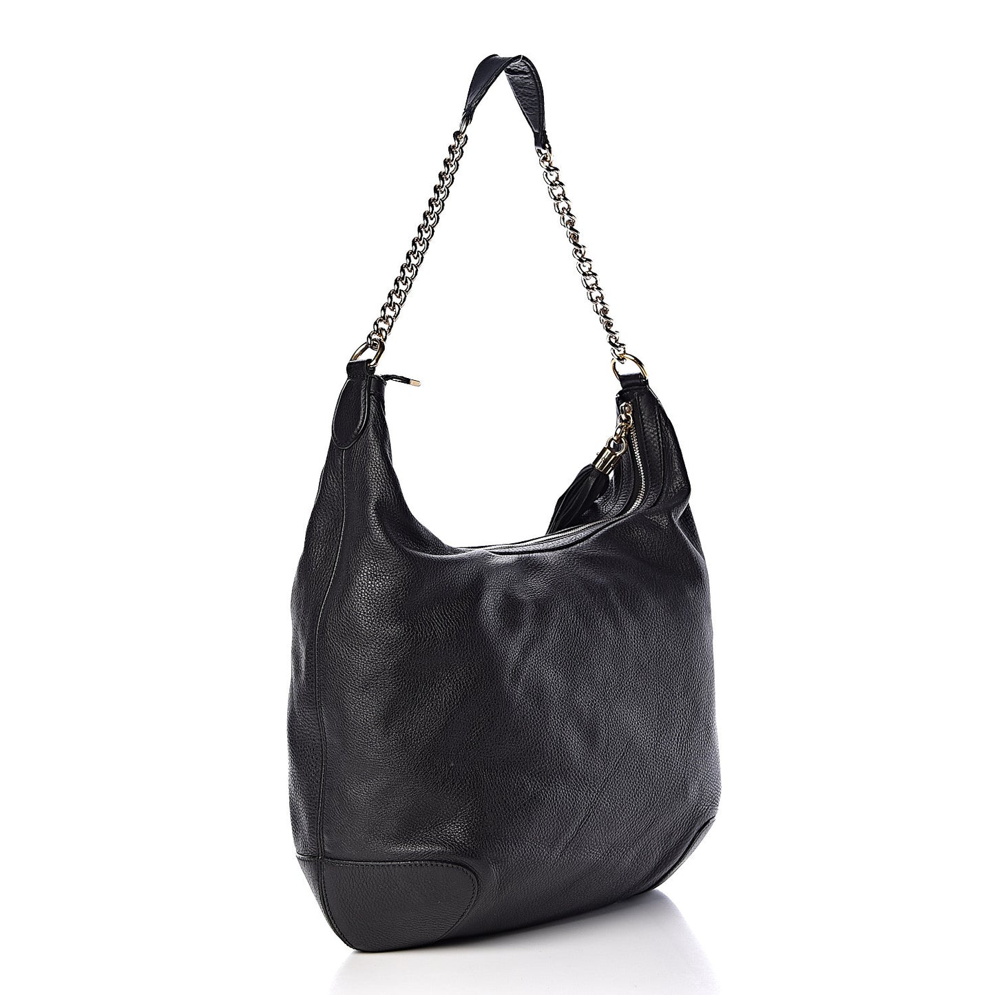 Pebbled Calfskin Medium Soho Chain Hobo Black