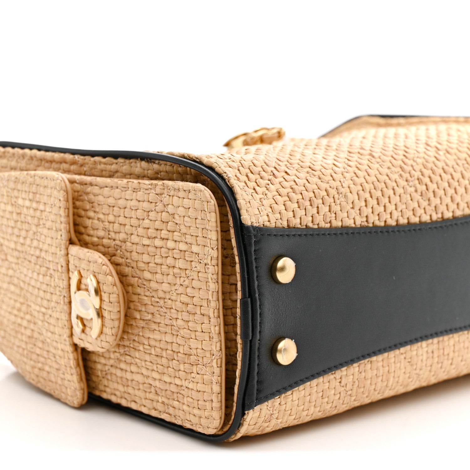 Chanel Braided Raffia Calfskin Quilted Mini Chanel 25 Handbag Beige Black 9 of 11