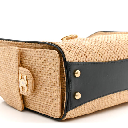Chanel Braided Raffia Calfskin Quilted Mini Chanel 25 Handbag Beige Black 9 of 11