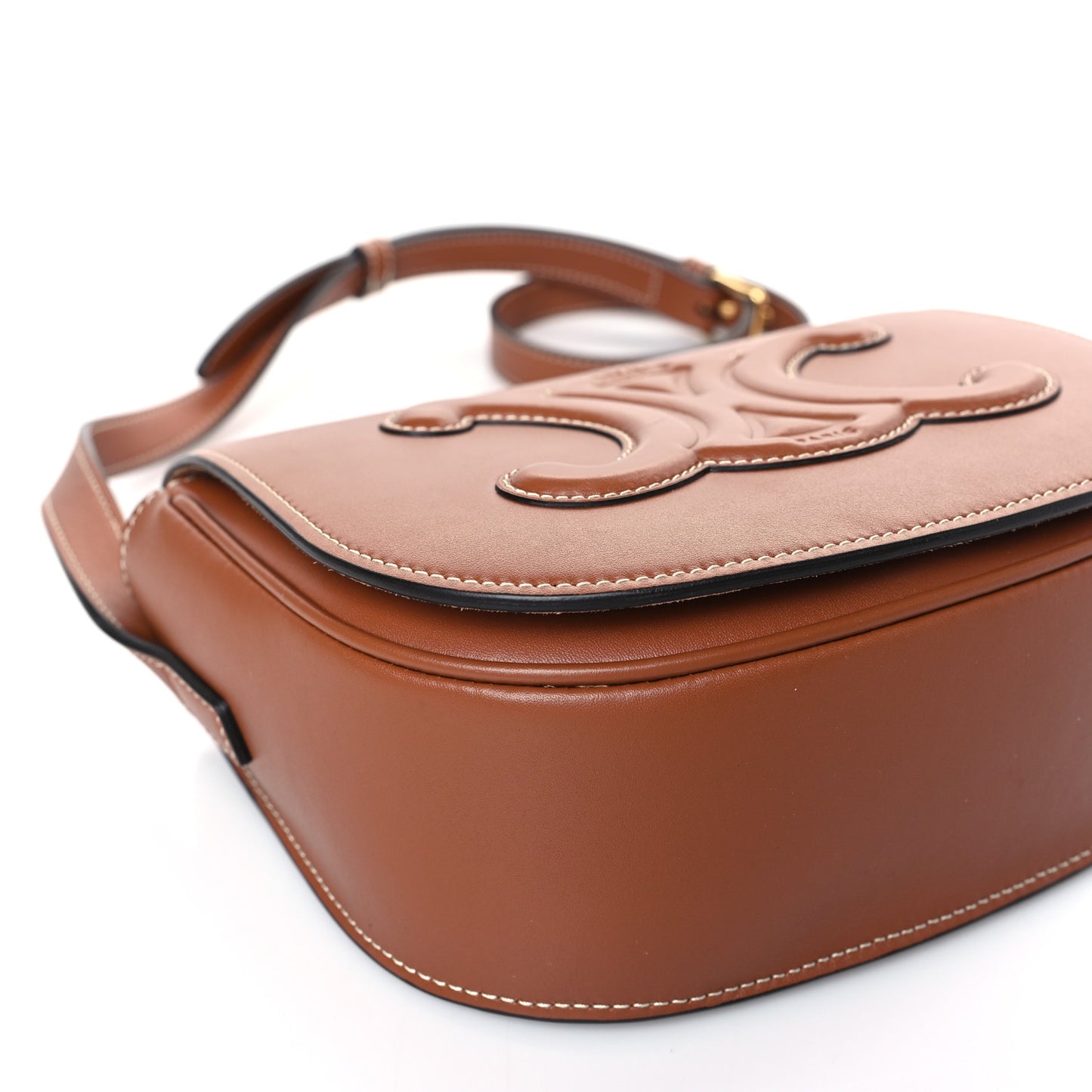 Smooth Calfskin Cuir Triomphe Folco Crossbody Bag Tan
