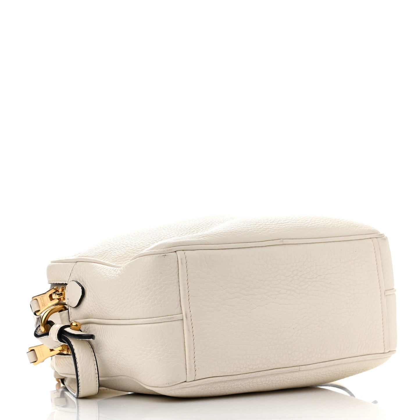 Vitello Daino Medium Double Zip Shoulder Bag White