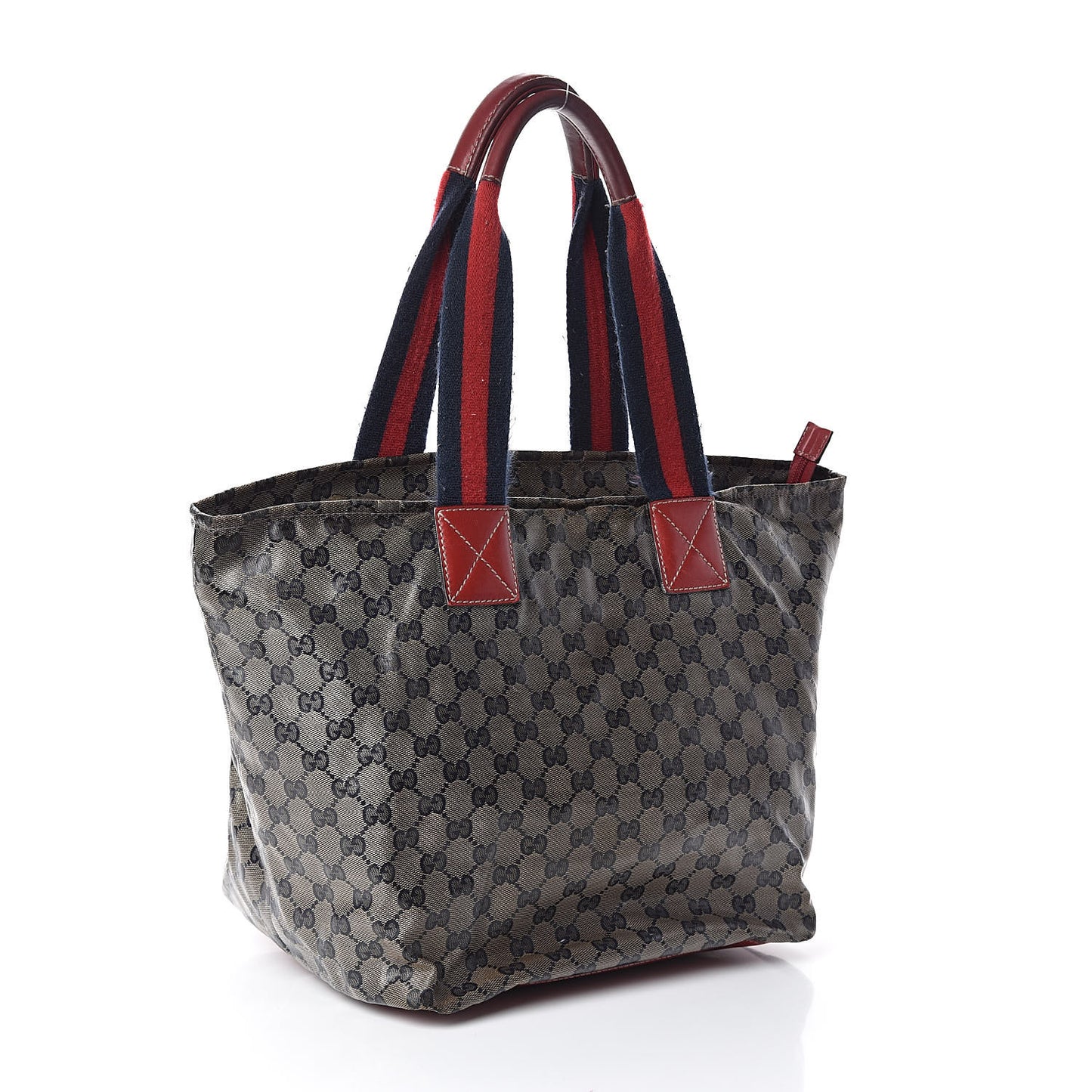 Crystal Monogram Large Web Handle Bucket Tote Red