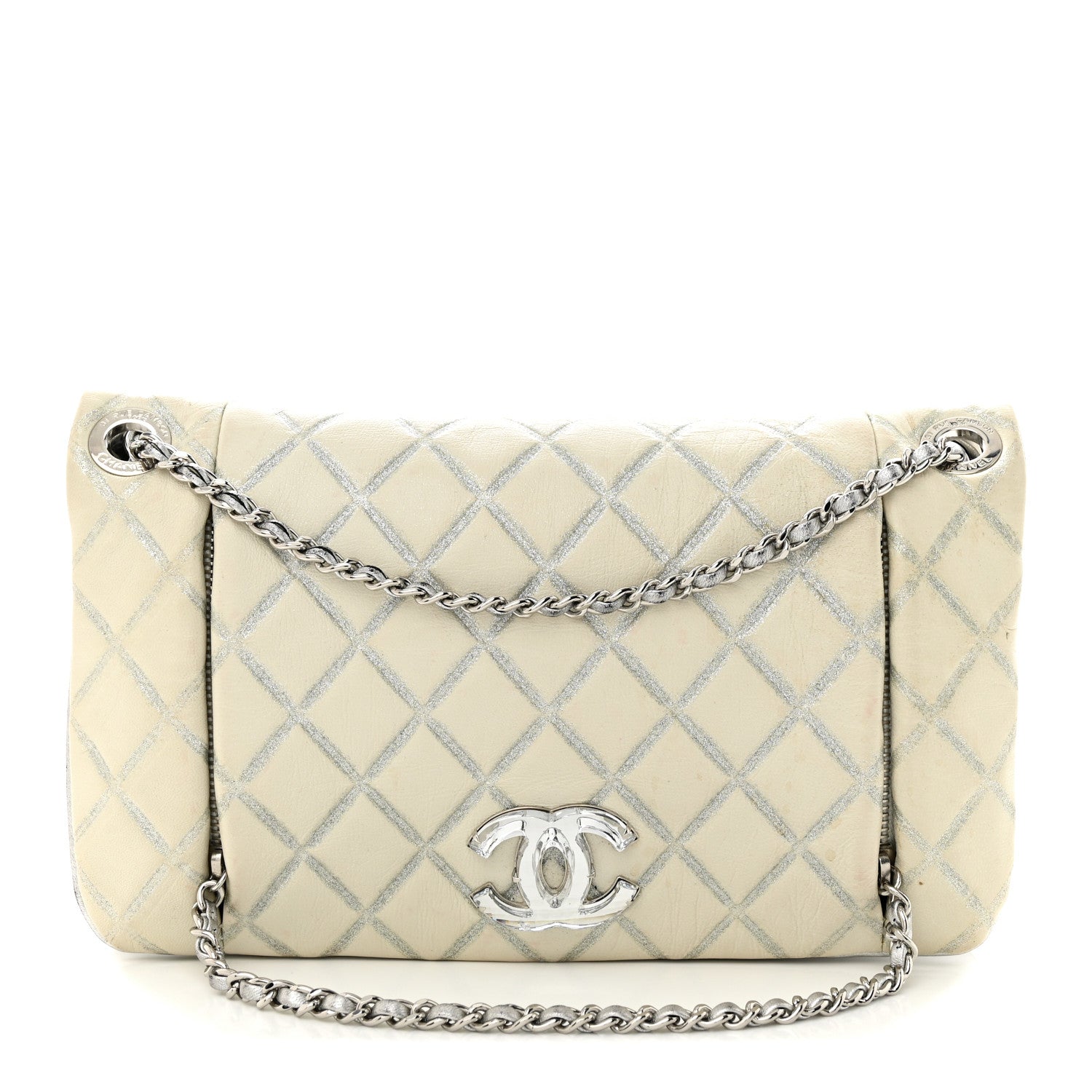 Chanel Metallic Distressed Lambskin Quilted CC Flap Ivory 1 of 16