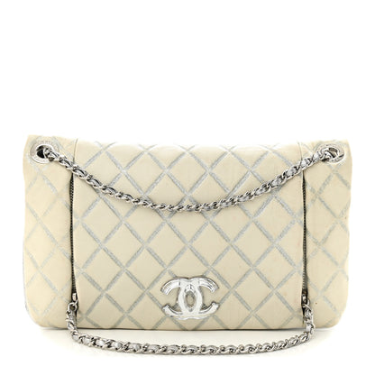 Chanel Metallic Distressed Lambskin Quilted CC Flap Ivory 1 of 16