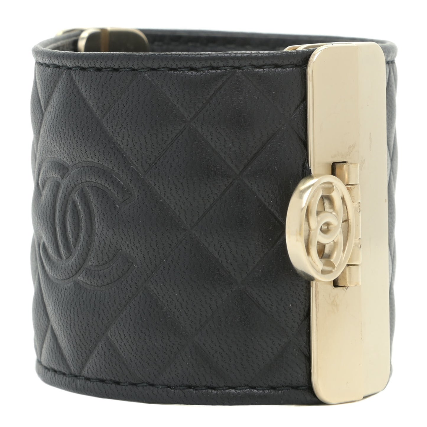 Calfskin Quilted CC Wide Cuff M Black