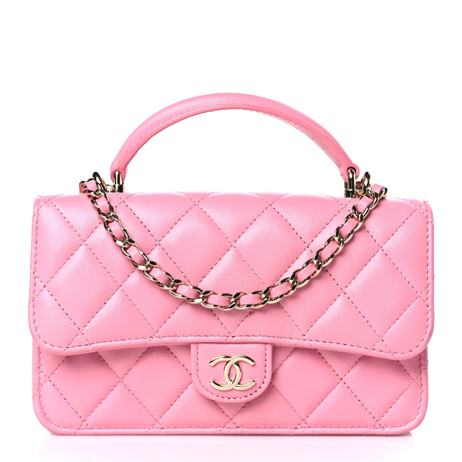 Chanel Lambskin Quilted Flap Phone Holder With Chain Pink 1 of 10