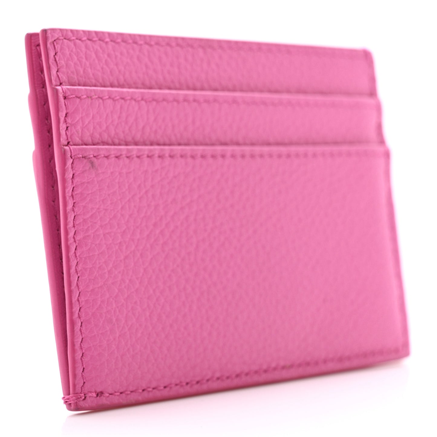 Grained Calfskin Card Holder Fuchsia