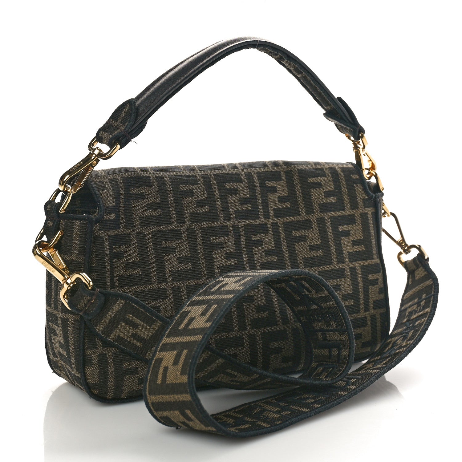 Fendi Fabric Jacquard FF 1974 Medium Baguette Tobacco Moro Black 2 of 9