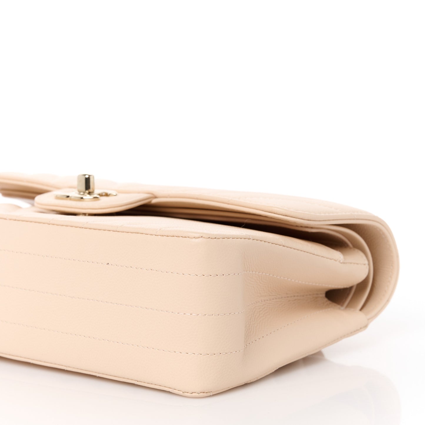 Caviar Chevron Quilted Small Double Flap Beige