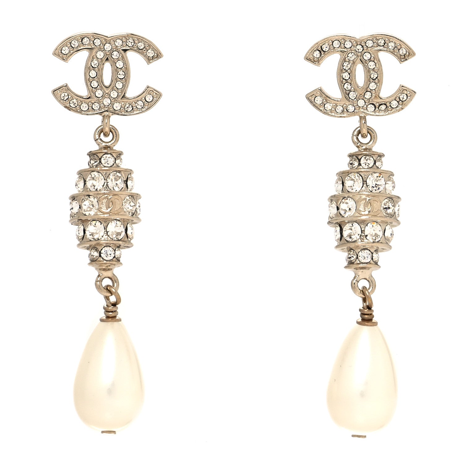 Chanel Crystal Pearl CC Drop Earrings Gold 1 of 4