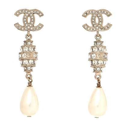 Chanel Crystal Pearl CC Drop Earrings Gold 1 of 4