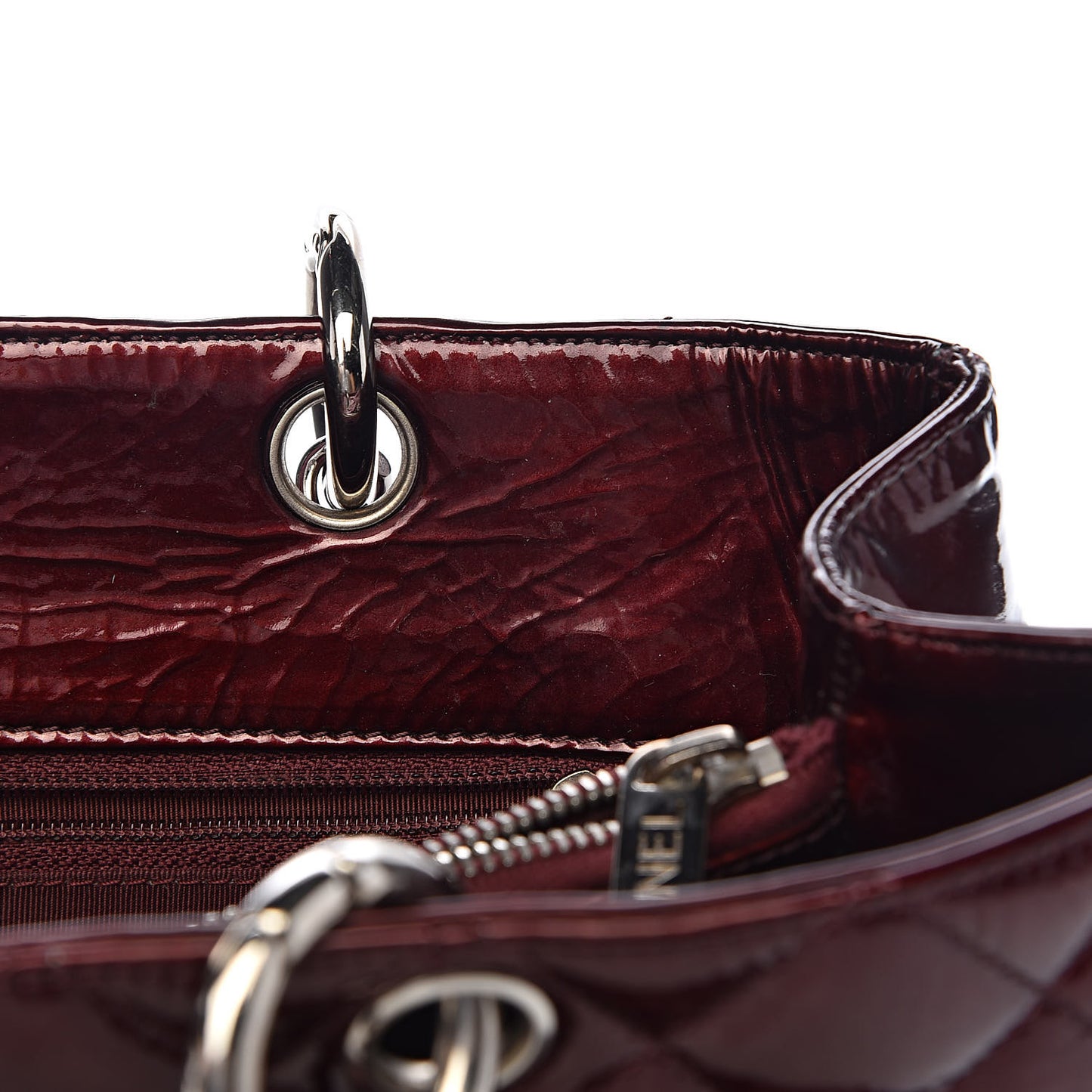 Patent Quilted Grand Shopping Tote GST Dark Bordeaux