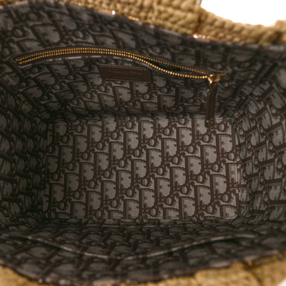 Christian Dior Woven Raffia Floral Embellished Small Book Tote Natural 5 of 8