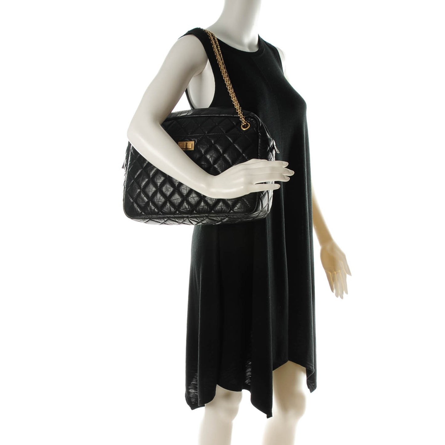 Aged Calfskin Quilted Large Reissue Camera Case Black