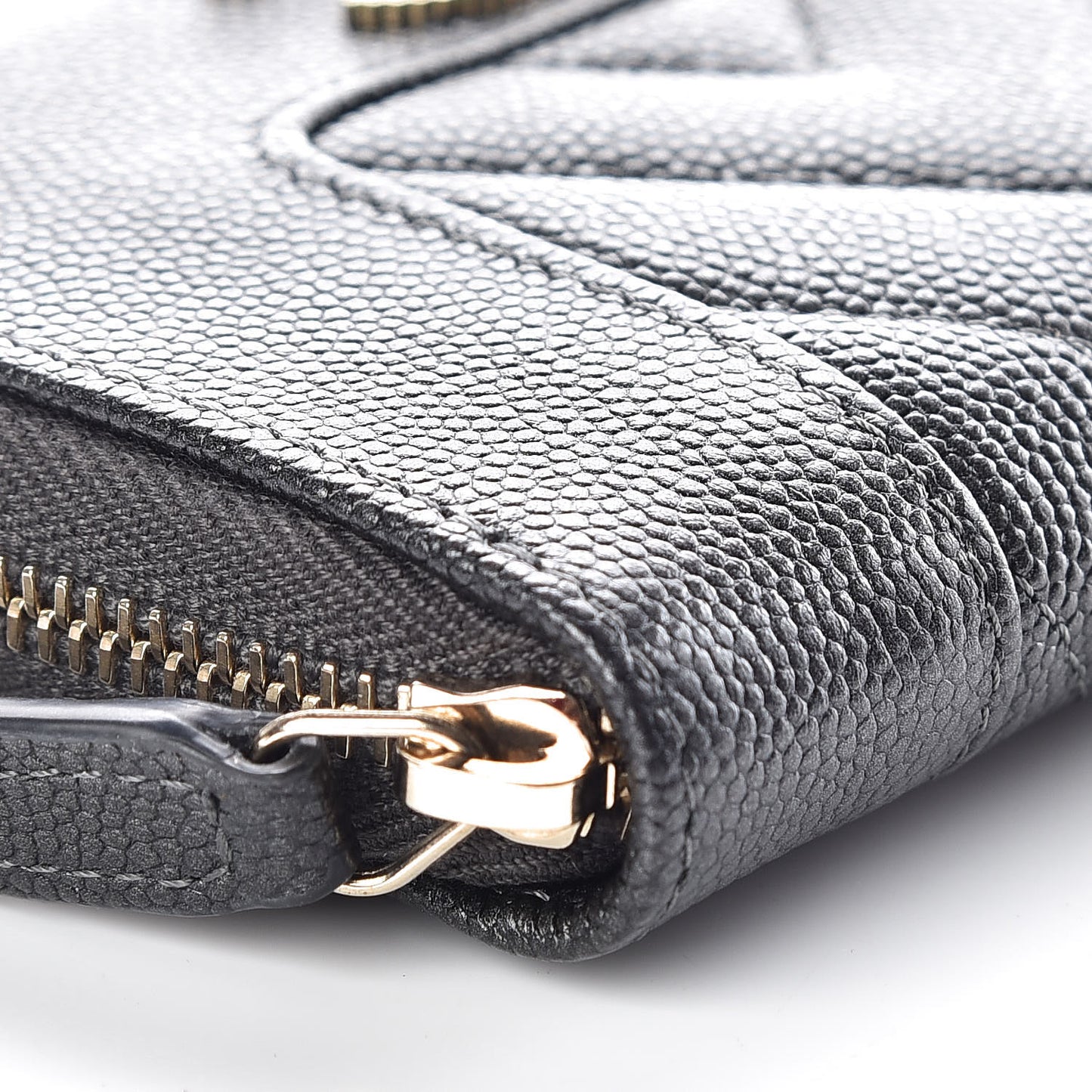 Metallic Caviar Chevron Quilted Vintage Mademoiselle Zip Coin Purse Dark Grey