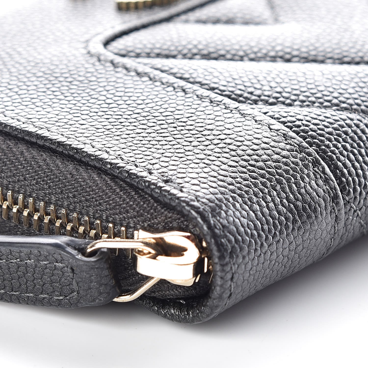 Chanel Metallic Caviar Chevron Quilted Vintage Mademoiselle Zip Coin Purse Dark Grey 5 of 10