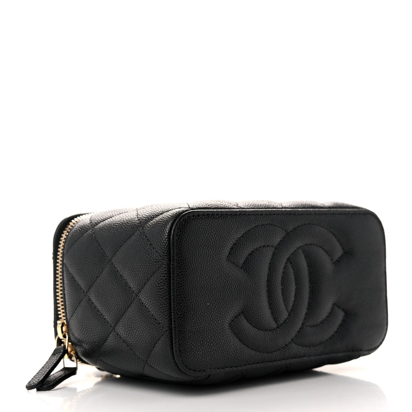 Caviar Quilted Small Vanity Case With Chain Black