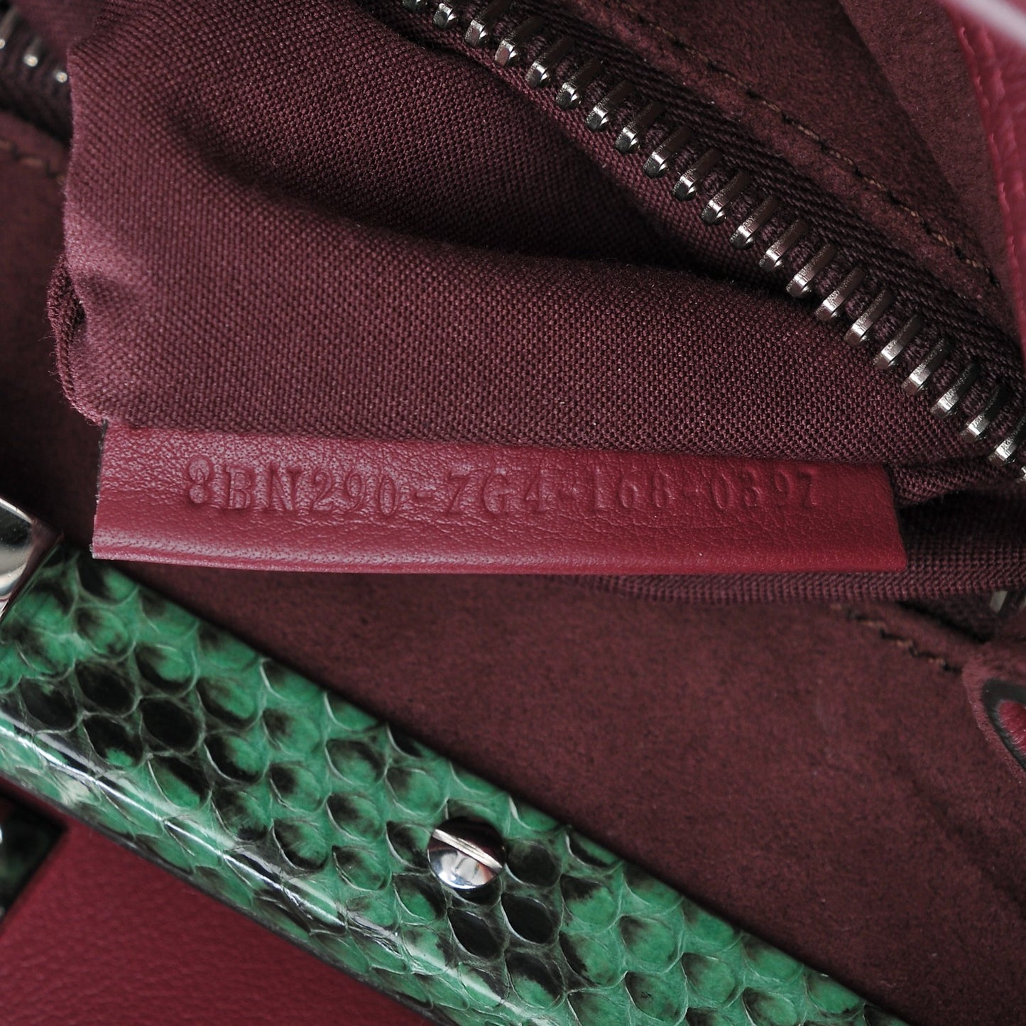 Calfskin Elaphe Lace Up Medium Peekaboo Iconic Satchel Bordeaux Beige Verde