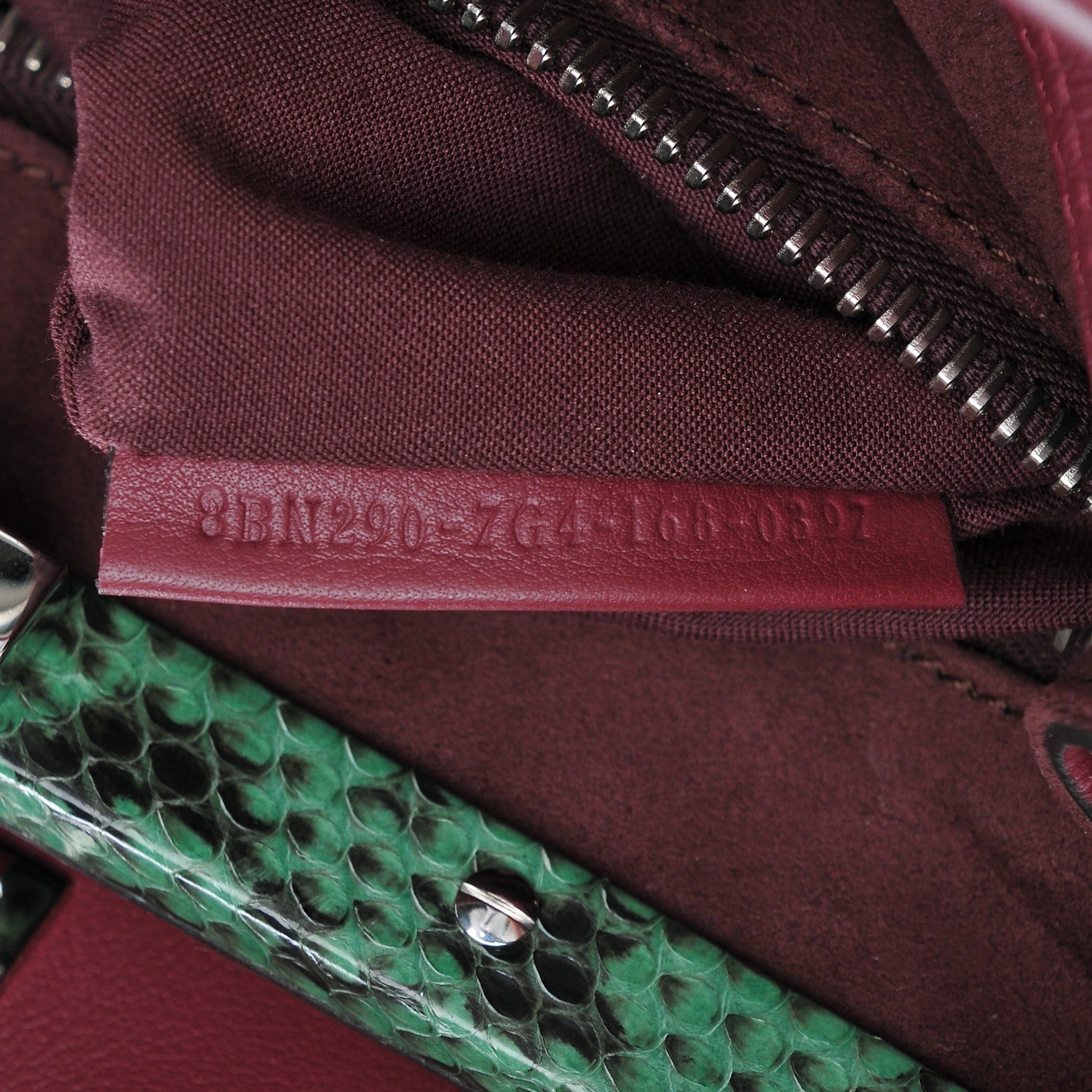 Fendi Calfskin Elaphe Lace Up Medium Peekaboo Iconic Satchel Bordeaux Beige Verde 7 of 7