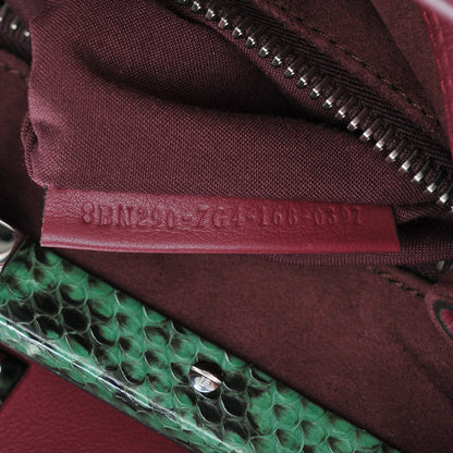 Fendi Calfskin Elaphe Lace Up Medium Peekaboo Iconic Satchel Bordeaux Beige Verde 7 of 7