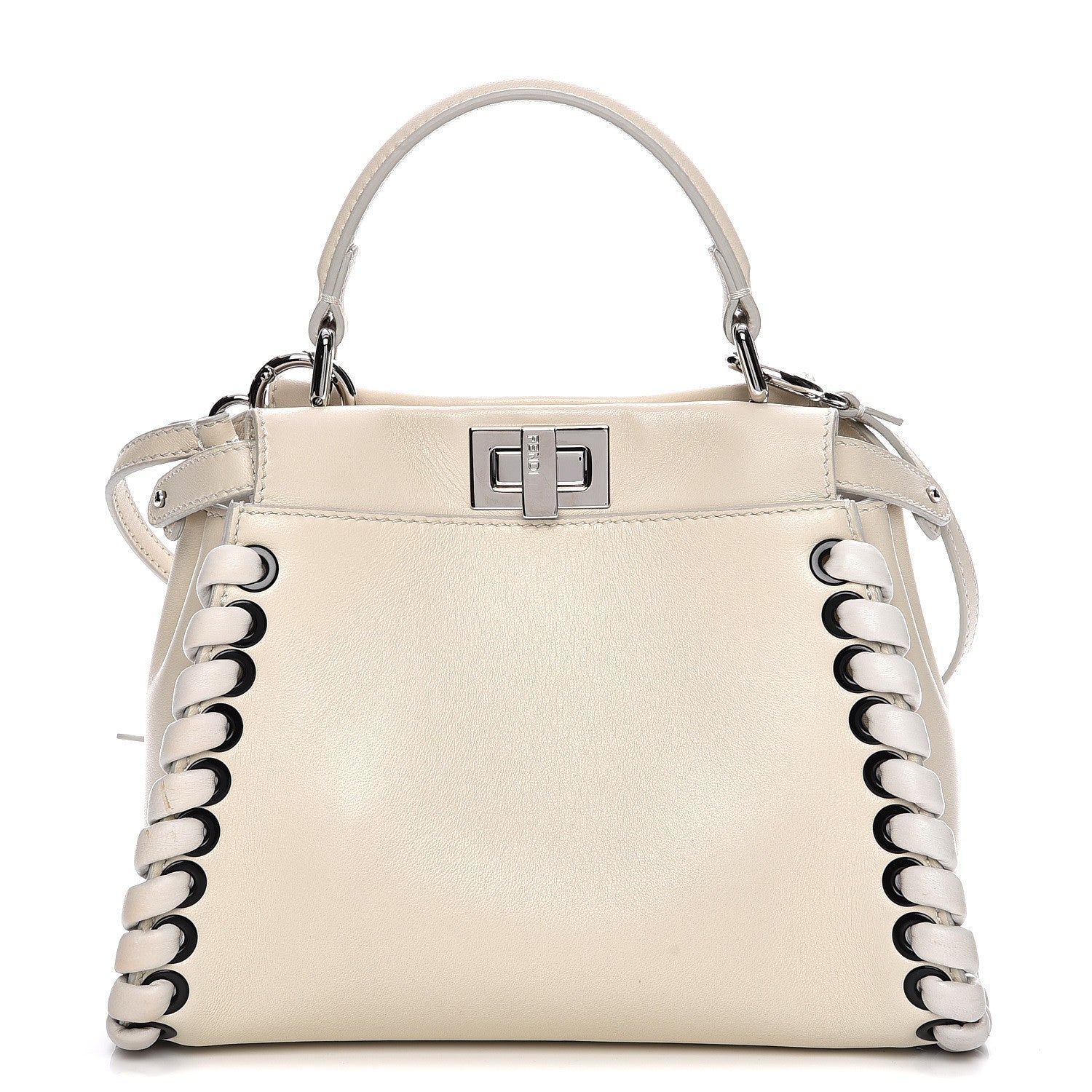 Fendi Nappa Lace Up Mini Peekaboo Iconic Satchel Bianco Carta 1 of 10