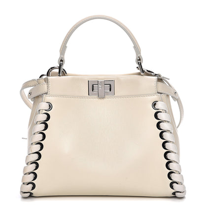 Fendi Nappa Lace Up Mini Peekaboo Iconic Satchel Bianco Carta 1 of 10