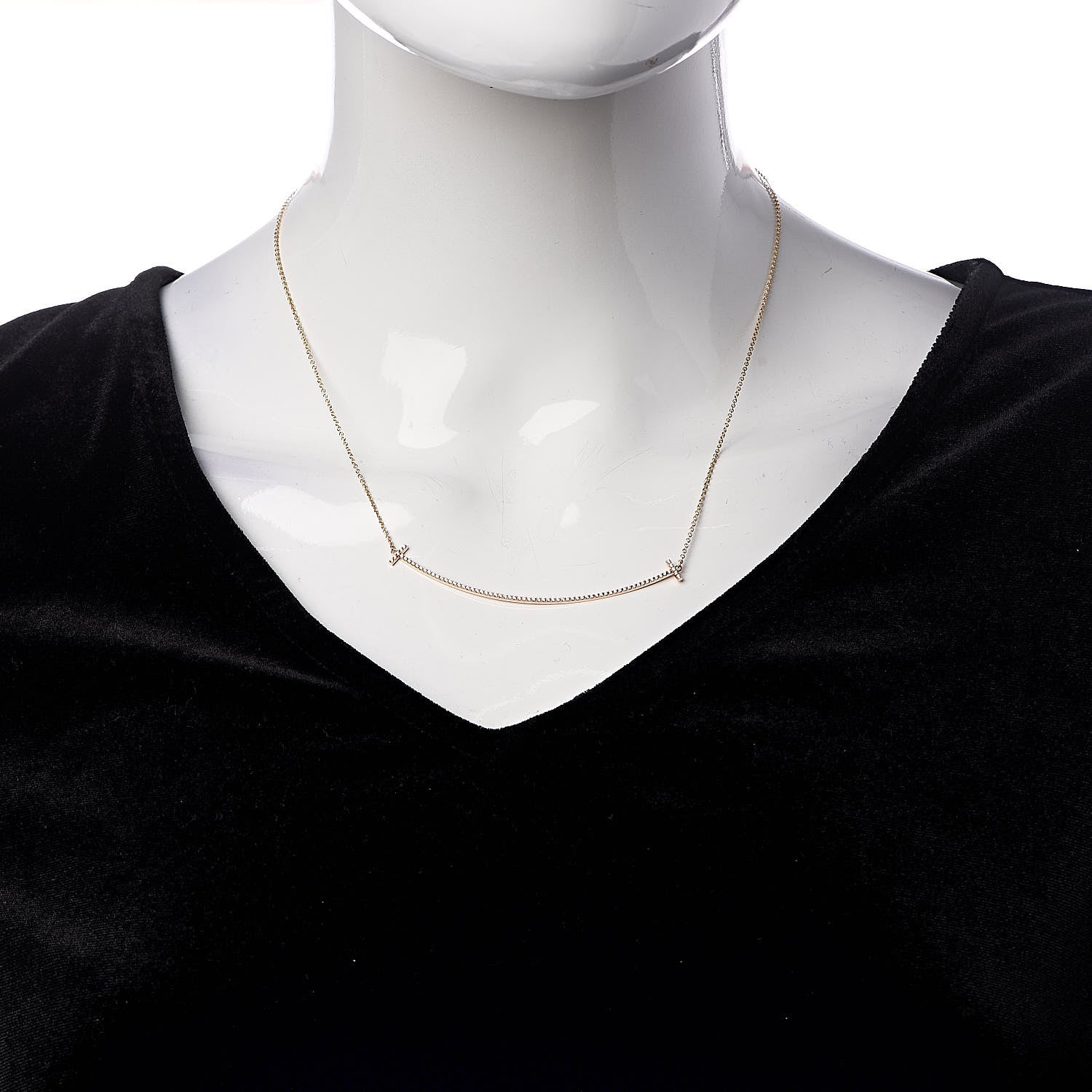 Tiffany 18K Rose Gold Diamond T Smile Pendant Necklace 2 of 6