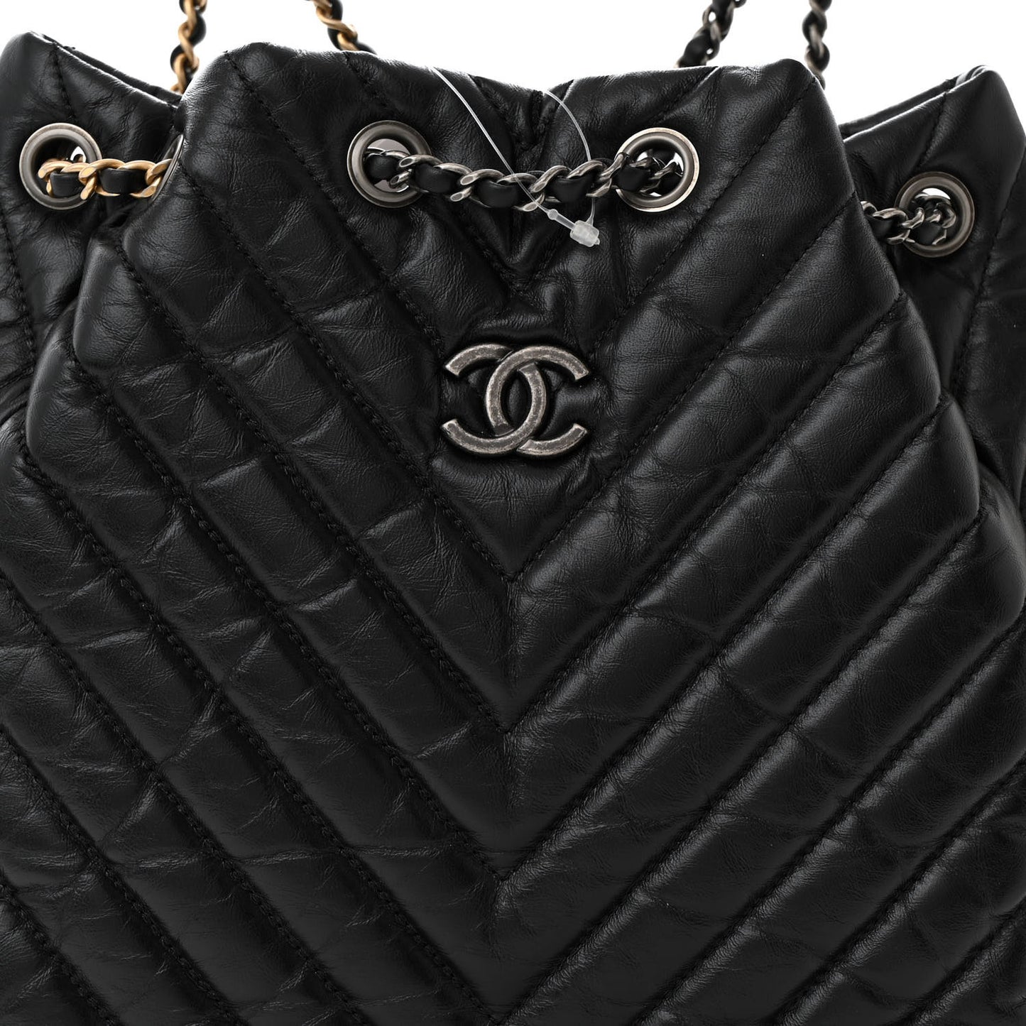 Aged Calfskin Chevron Quilted Small Gabrielle Backpack Black