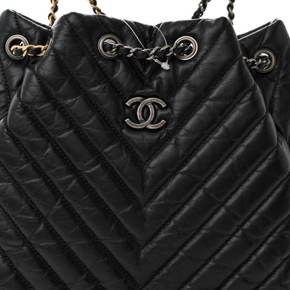 Chanel Aged Calfskin Chevron Quilted Small Gabrielle Backpack Black 8 of 11