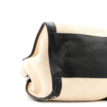 Gucci Canvas Calfskin Studded Large Soft Stirrup Shoulder Bag White Black 9 of 10